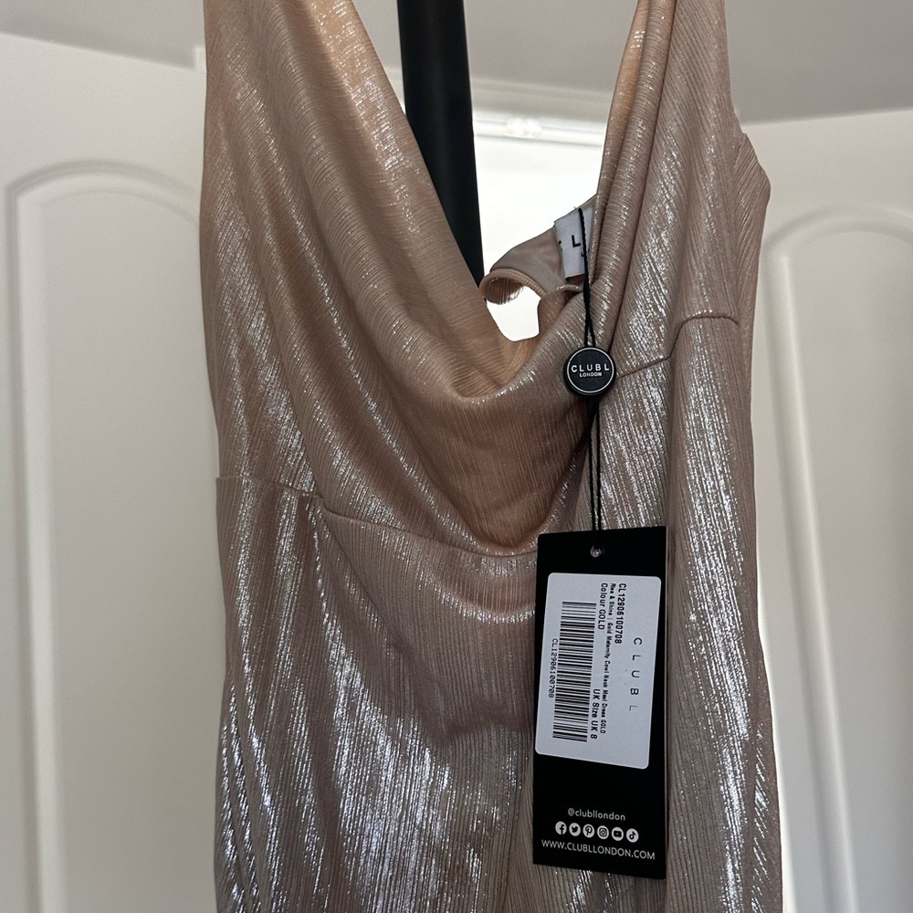 Club L London GALAXY SHIMMER
GOLD MATERNITY COWL NECK MAXI DRESS